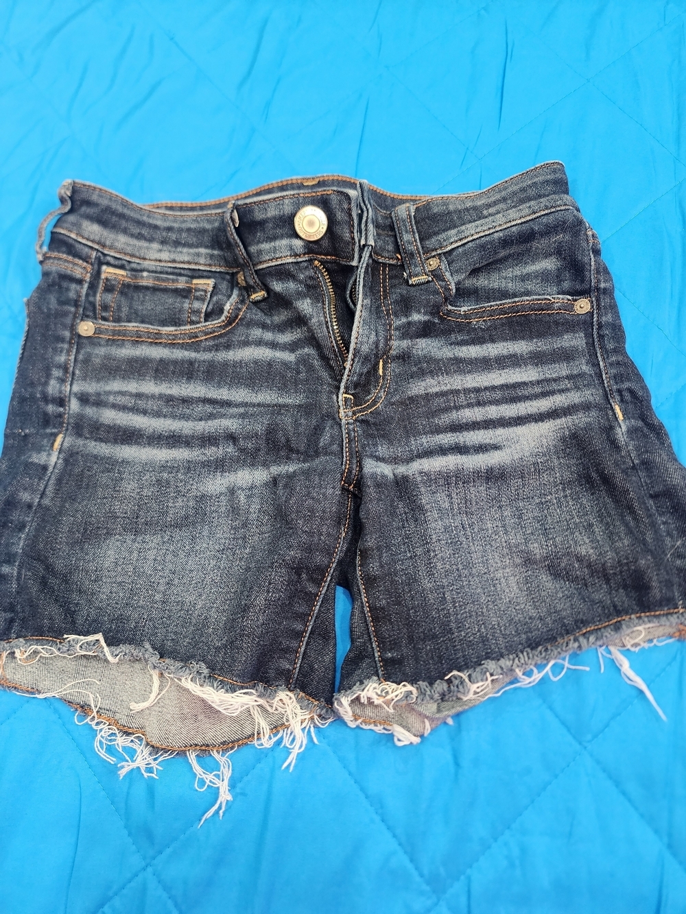 American Eagle Outfitters Dark Blue Distressed Denim Shorts